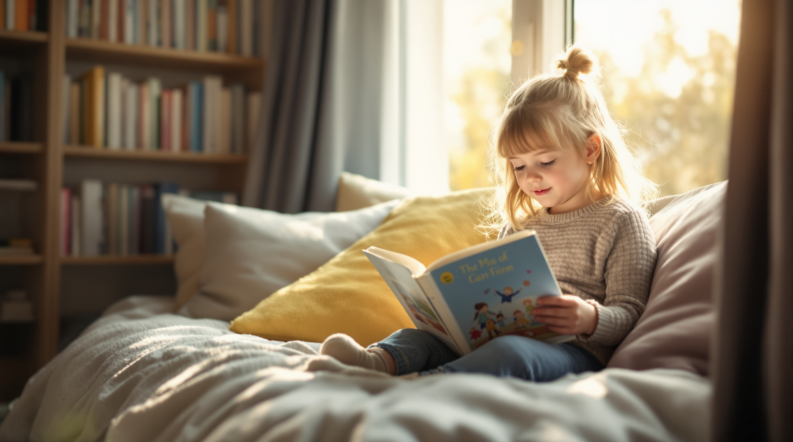 Child reading by window